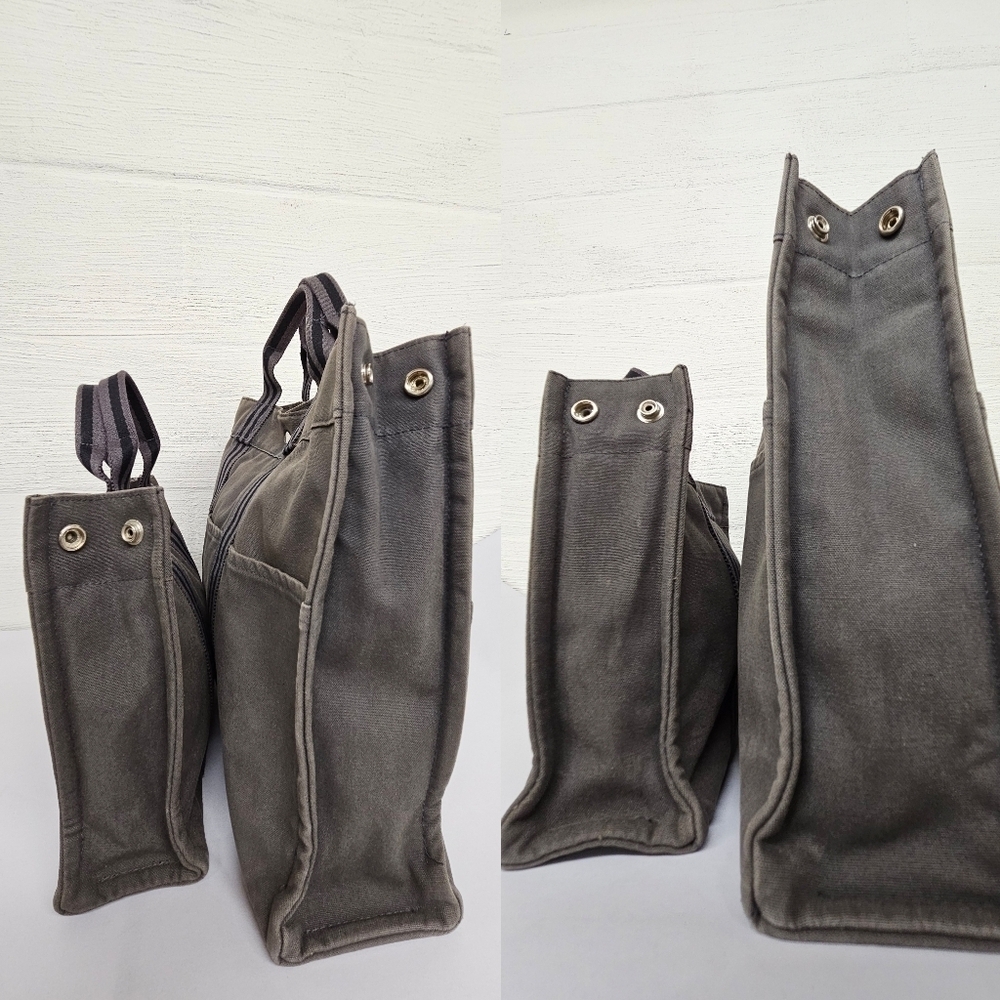 Hermes Canvas Fourre Tout Holdall MM and GM Tote Bag Set in Gray and Black - Picture 13 of 17